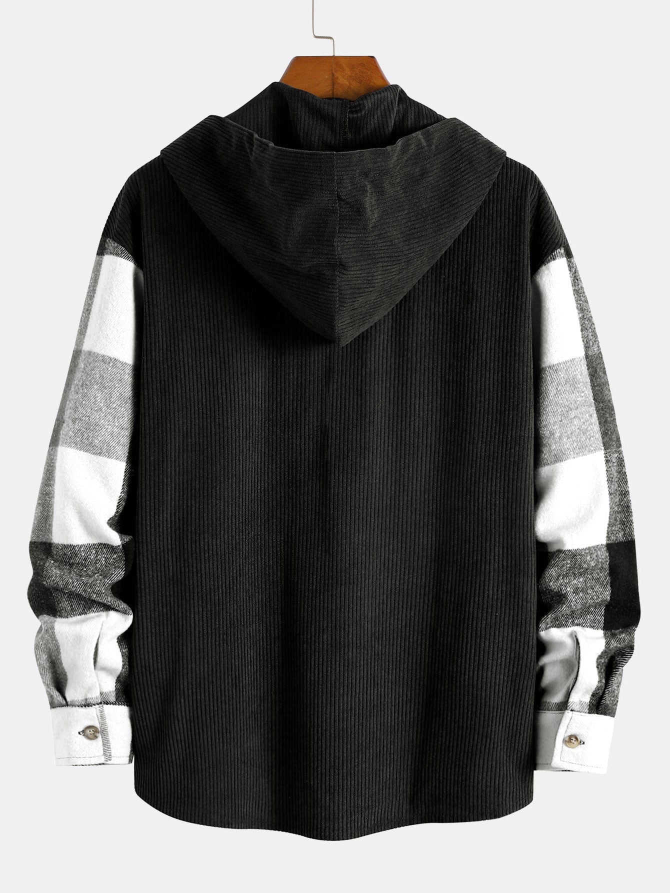 Camisa con capucha de pana de contraste de manga largaㅤㅤㅤㅤㅤ