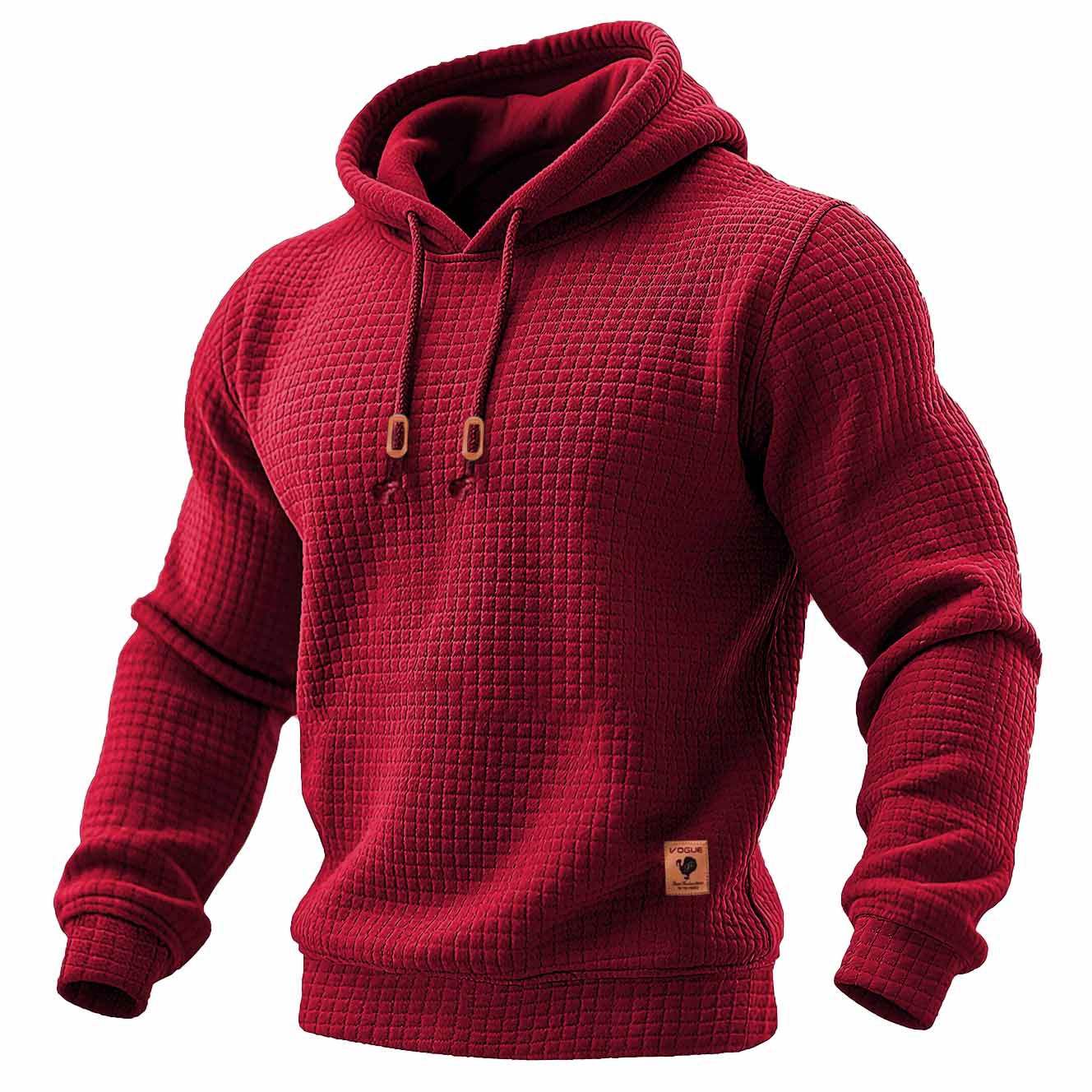 Sudadera de manga larga con capucha para hombre, acolchada, de waffle, de color sólido para deportes al aire libre