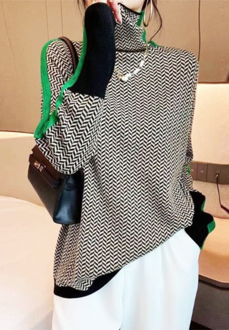 Lucía | Jersey de cuello alto con rayas en contraste