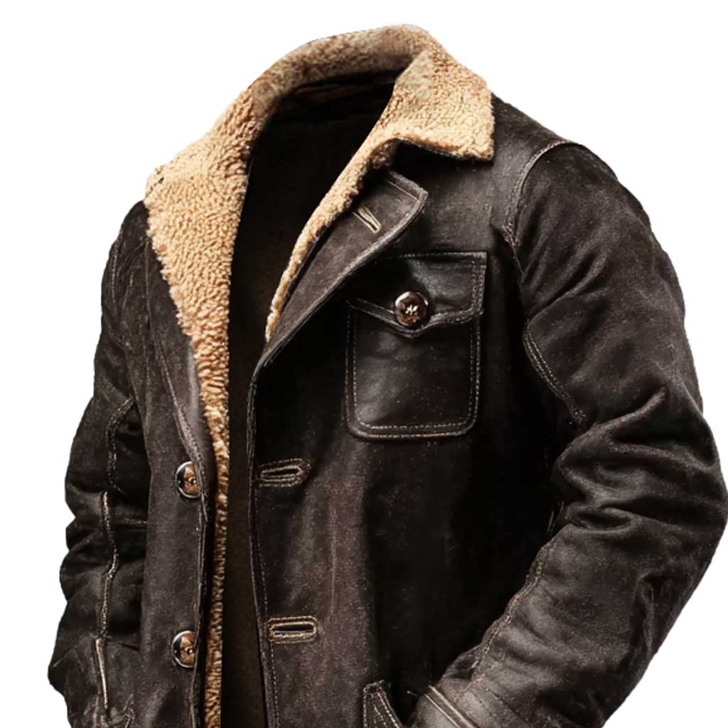 Chaqueta de Cuero Suede Marrón Oscuro con Forro de Piel Sintética para Hombre