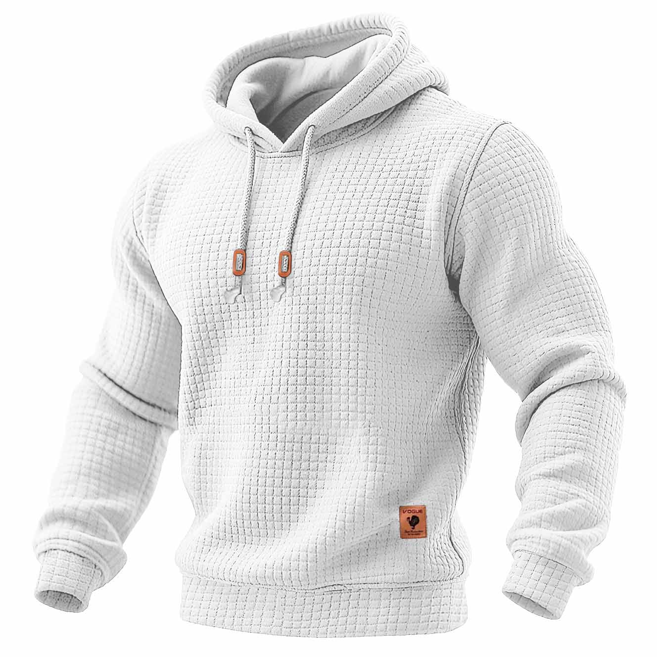 Sudadera de manga larga con capucha para hombre, acolchada, de waffle, de color sólido para deportes al aire libre