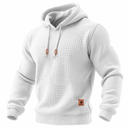 Sudadera de manga larga con capucha para hombre, acolchada, de waffle, de color sólido para deportes al aire libre