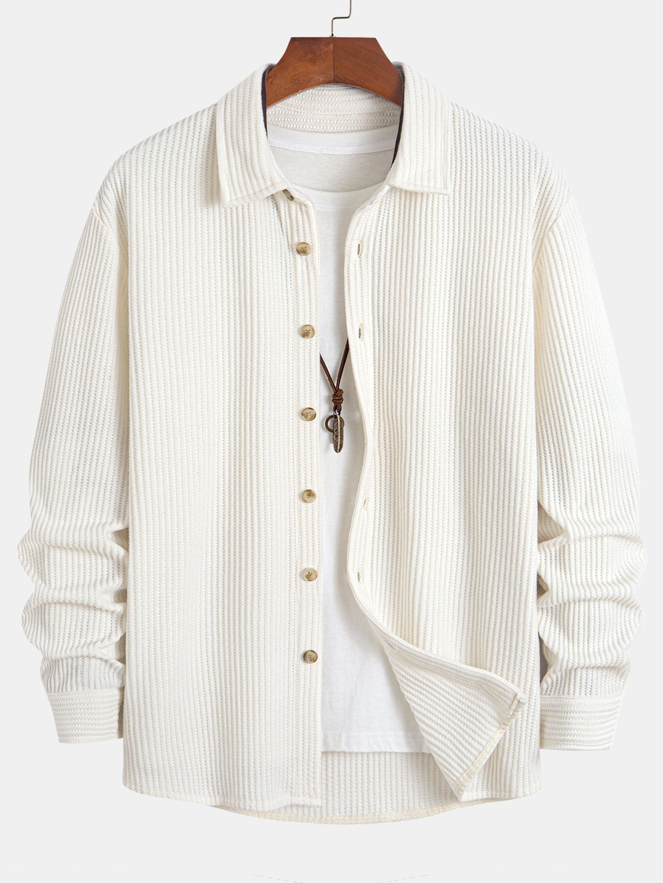 Camisa de botones con textura de gofre y mangas largas