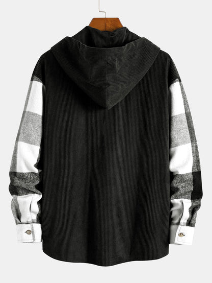 Camisa con capucha de pana de contraste de manga largaㅤㅤㅤㅤㅤ