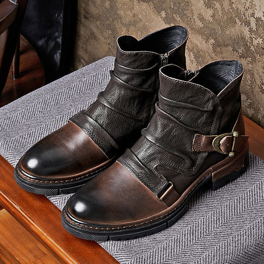 Botas de hombre marrón de color sólido con cordones, botas Martin