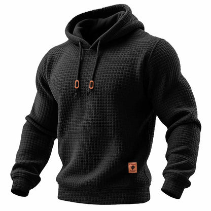 Sudadera de manga larga con capucha para hombre, acolchada, de waffle, de color sólido para deportes al aire libre