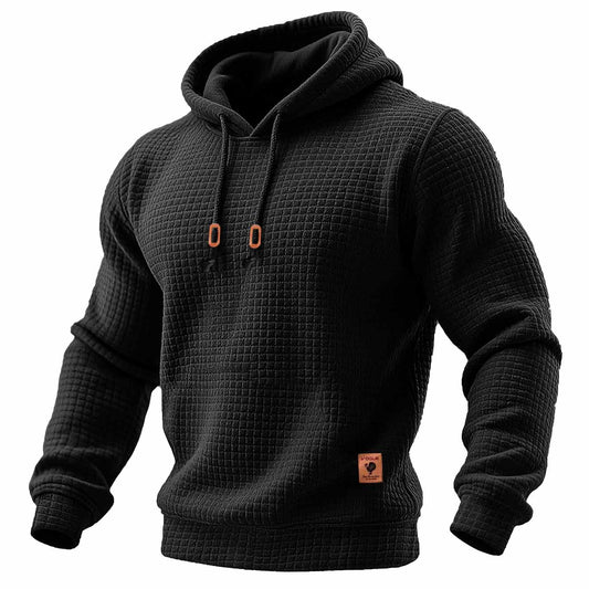 Sudadera de manga larga con capucha para hombre, acolchada, de waffle, de color sólido para deportes al aire libre