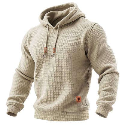 Sudadera de manga larga con capucha para hombre, acolchada, de waffle, de color sólido para deportes al aire libre