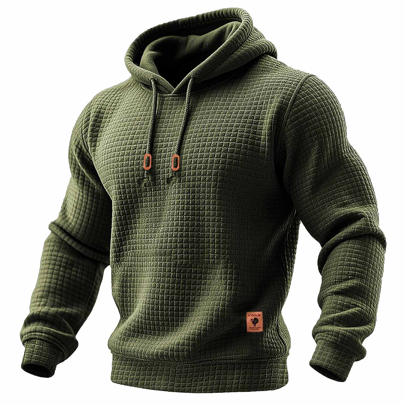 Sudadera de manga larga con capucha para hombre, acolchada, de waffle, de color sólido para deportes al aire libre