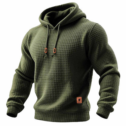 Sudadera de manga larga con capucha para hombre, acolchada, de waffle, de color sólido para deportes al aire libre