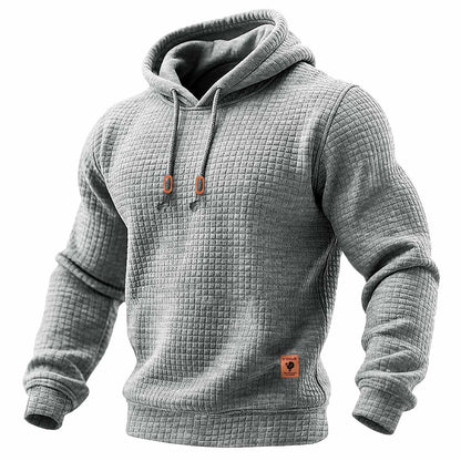 Sudadera de manga larga con capucha para hombre, acolchada, de waffle, de color sólido para deportes al aire libre