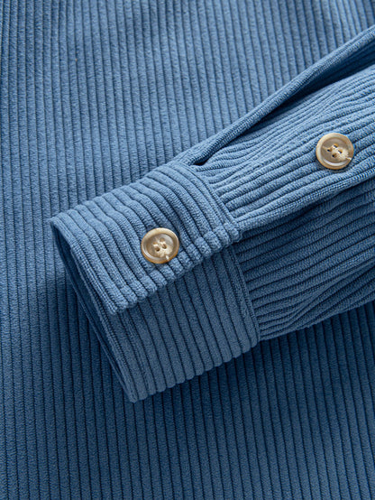 Camisa con capucha de pana de contraste de manga larga