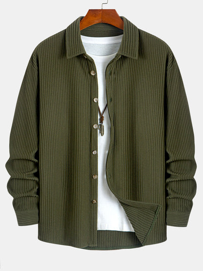 Camisa de botones con textura de gofre y mangas largas