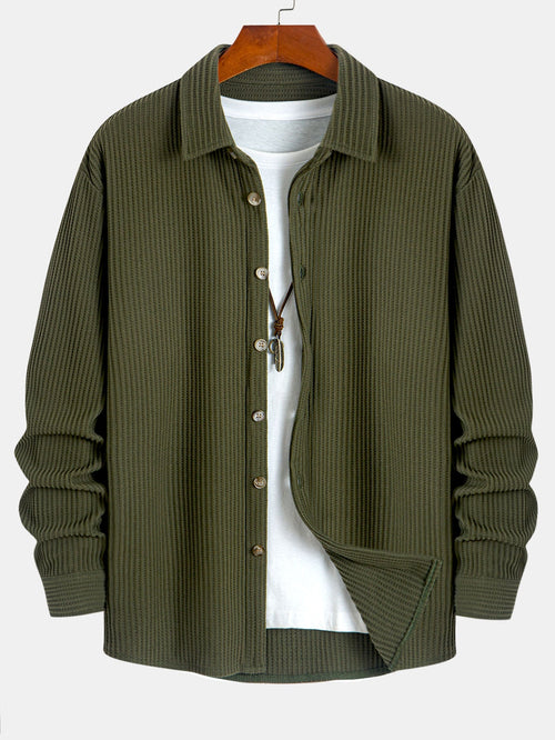 Camisa de botones con textura de gofre y mangas largas