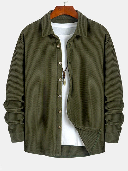 Camisa de botones con textura de gofre y mangas largas