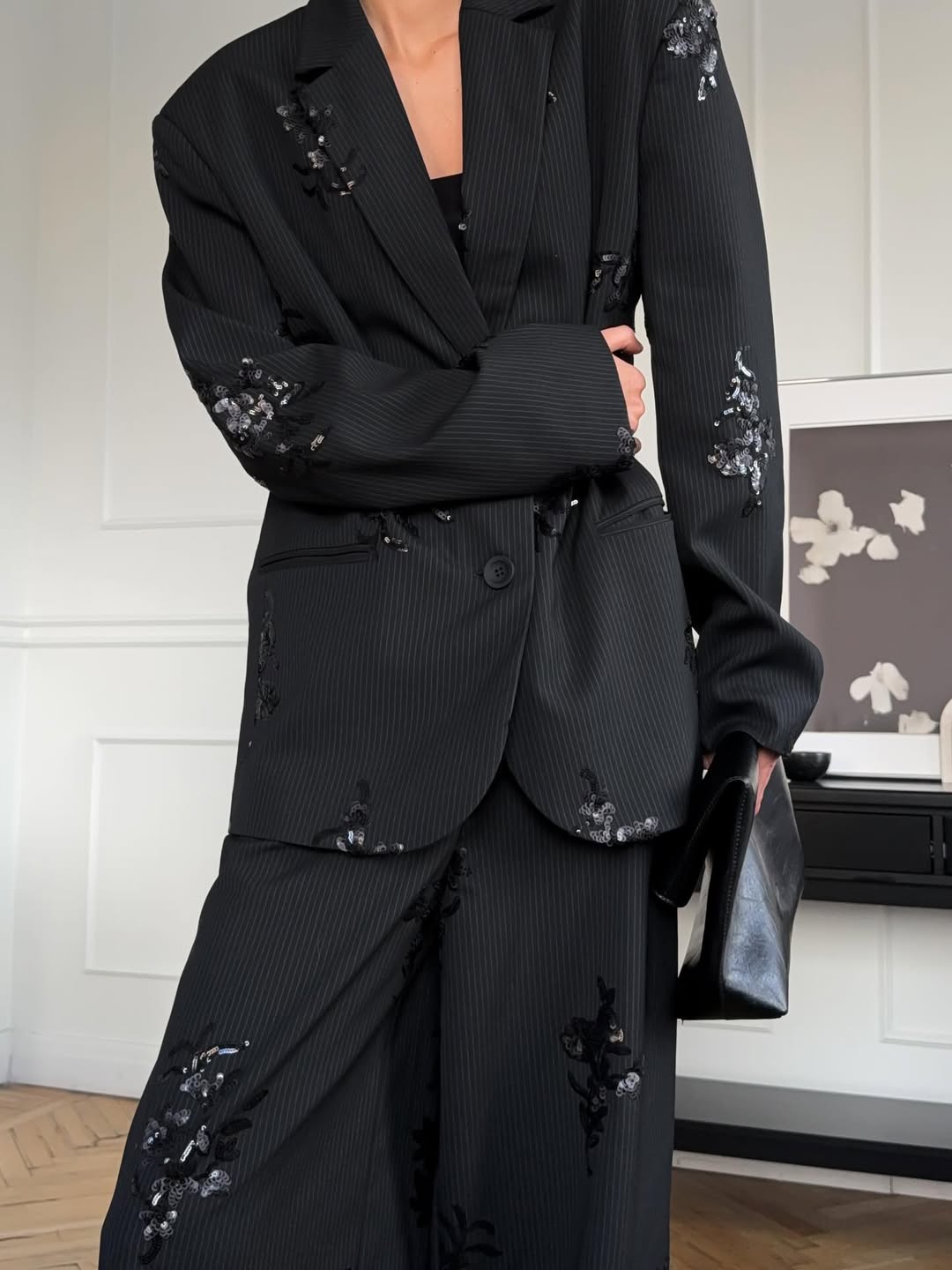 Conjunto de Blazer y Pantalón Adornados con Lentejuelas