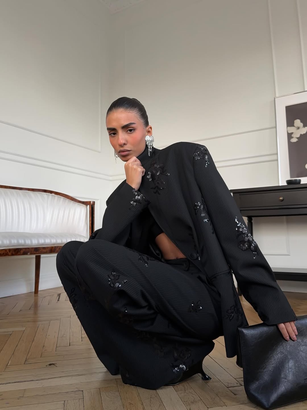 Conjunto de Blazer y Pantalón Adornados con Lentejuelas