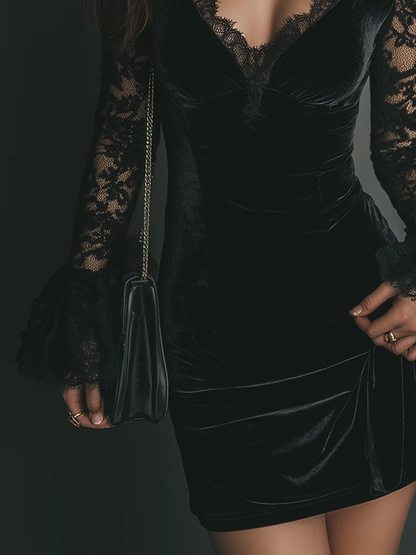 Sorolla Madrid™ | Vestido mini Luna de terciopelo y encaje