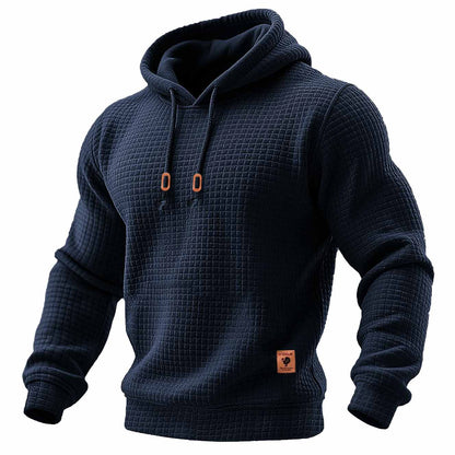 Sudadera de manga larga con capucha para hombre, acolchada, de waffle, de color sólido para deportes al aire libre