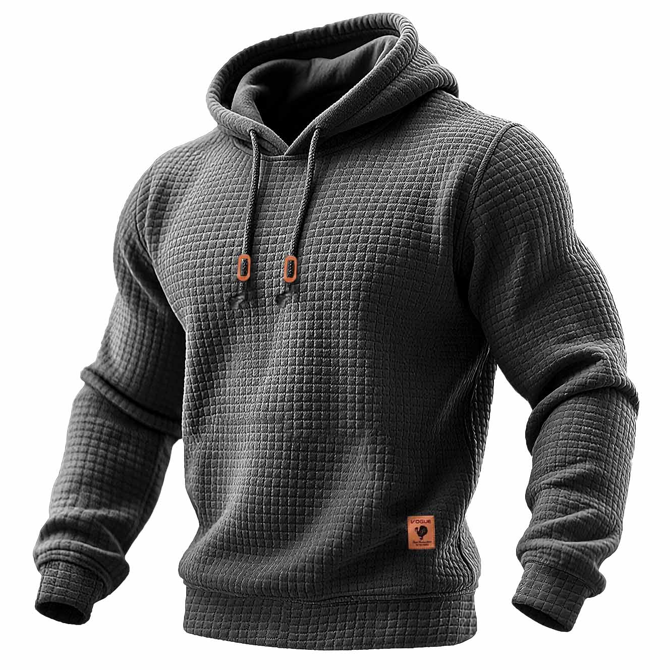 Sudadera de manga larga con capucha para hombre, acolchada, de waffle, de color sólido para deportes al aire libre
