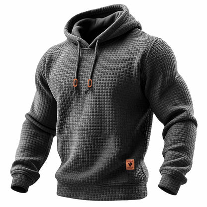 Sudadera de manga larga con capucha para hombre, acolchada, de waffle, de color sólido para deportes al aire libre