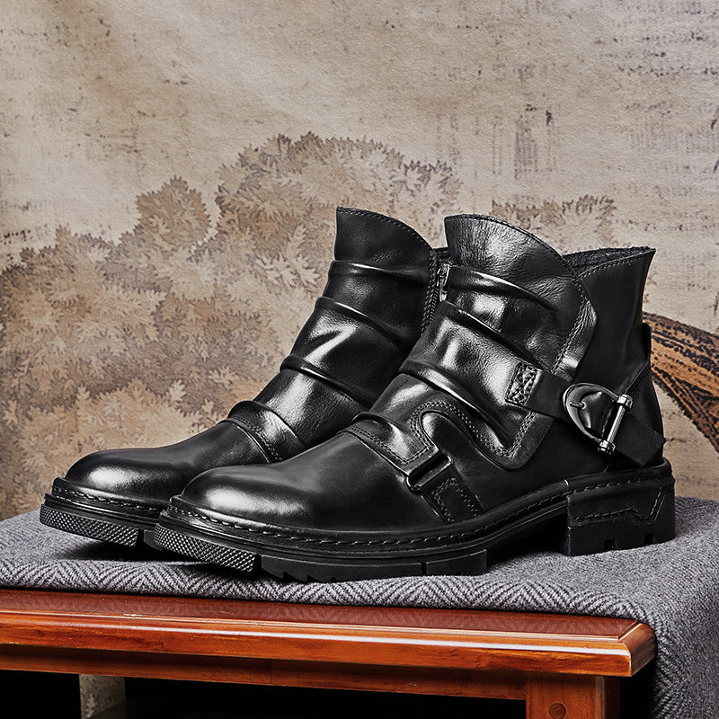 Botas de hombre marrón de color sólido con cordones, botas Martin
