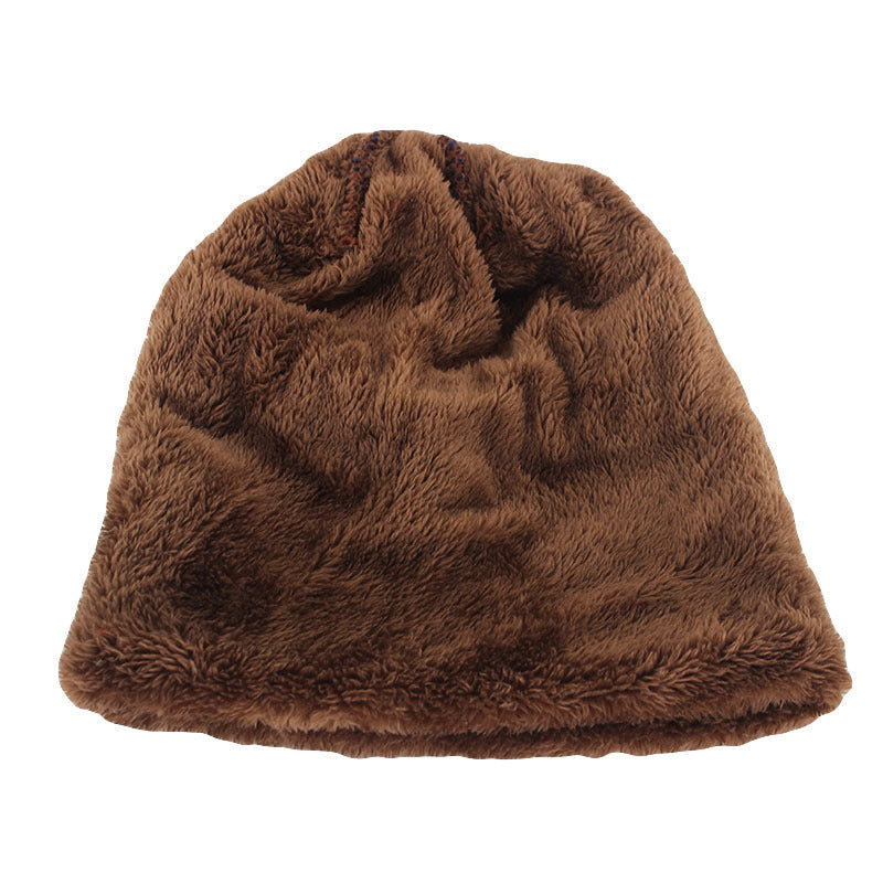 Gorro de punto de cuero para hombres, invierno, con etiqueta, estilo slouchy, forrado de felpa gruesa