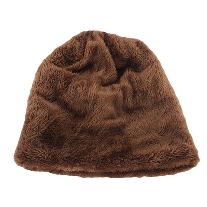 Gorro de punto de cuero para hombres, invierno, con etiqueta, estilo slouchy, forrado de felpa gruesa